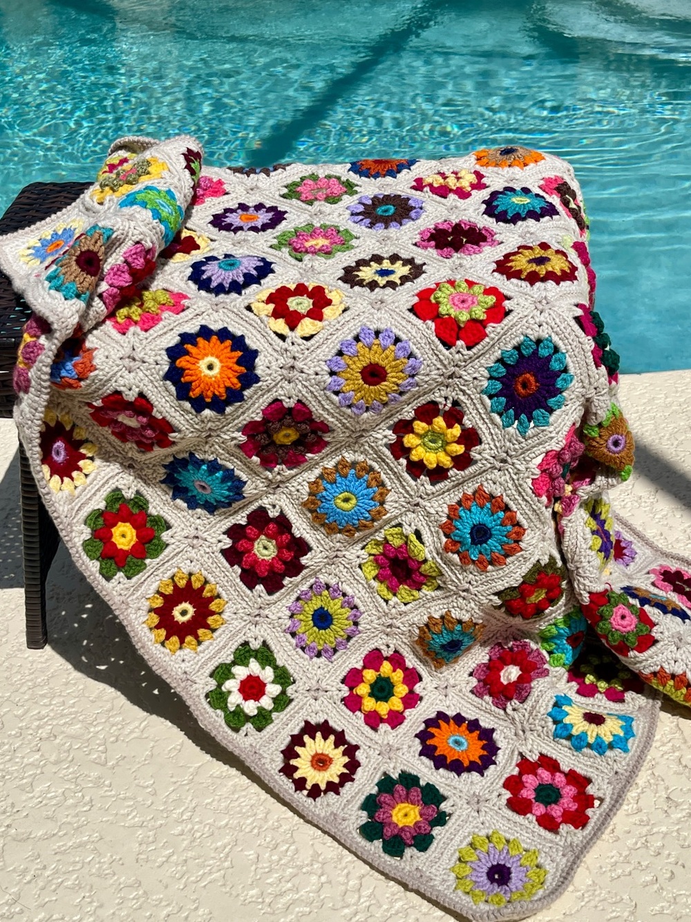 Handmade Multicolor Crochet Throw Blanket Granny Square